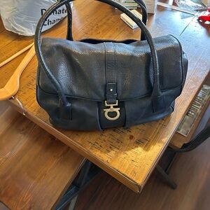 Salvatore Ferragamo Black Leather Satchel with Gold Hardware